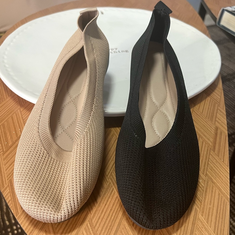 2 for 1: Beige and Black Knit Flats. NWOT